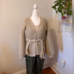 Who What Wear Beige Braided-Belt Knit Cardigan